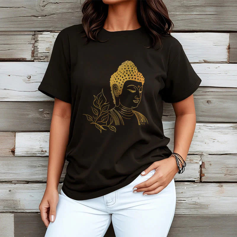 Buddha Stones Golden Leaves Meditation Buddha Tee T-shirt