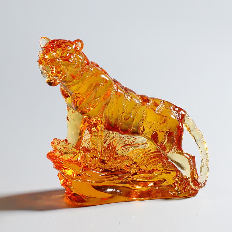 Buddha Stones Handmade Liuli Crystal Tiger Art Piece Protection Home Decoration