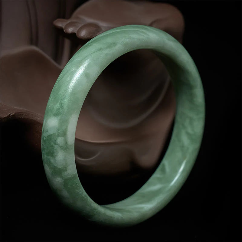 Buddha Stones Natural Jade Simple Design Prosperity Cuff Bangle Bracelet