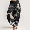 Buddha Stones Cotton Butterfly Flowers Crescent Moon Pattern Design Women's Elastic Waist Harem Pants