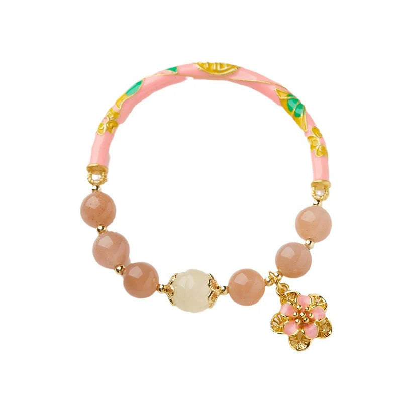 Buddha Stones Natural Sun Stone Golden Silk Jade Flower Charm Wealth Bracelet Bangle
