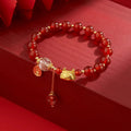 Buddha Stones Year of the Dragon Dumpling Natural Red Agate Garnet Hetian Jade Fu Character Luck Success Bracelet