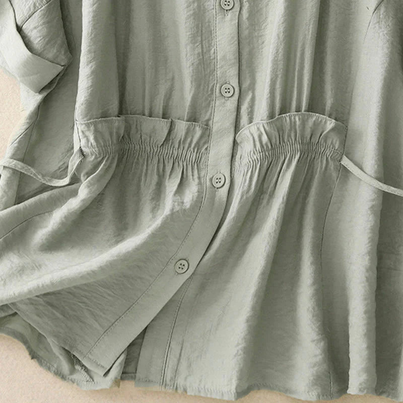 Buddha Stones Summer Button Lace-up Short Sleeve Women's Cotton Shirt