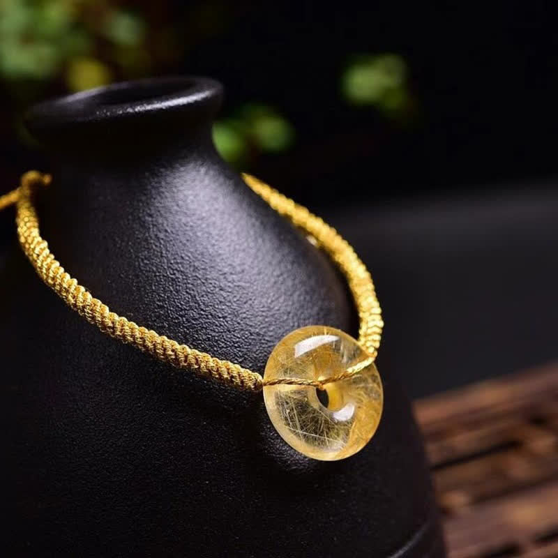 Buddha Stones Round Citrine Peace Buckle Happiness Braided Bracelet