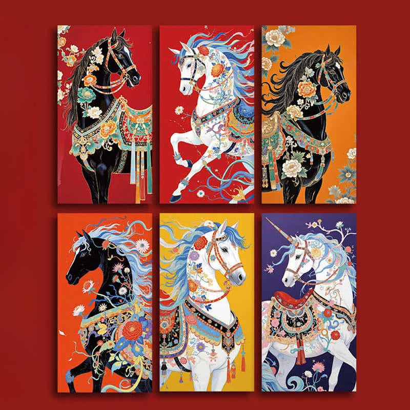 Buddha Stones 6pcs Colorful Chinese Red Envelope Year Of The Horse 2026 New Year