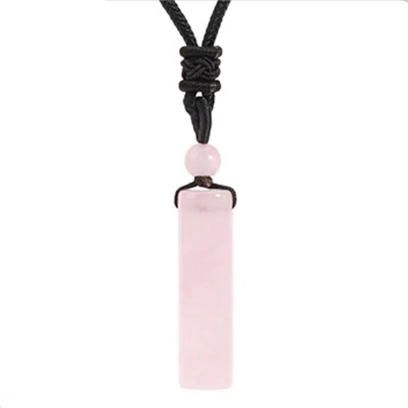 Buddha Stones Various Crystal Rose Quartz Green Aventurine Amethyst Cylinder Healing Necklace Pendant