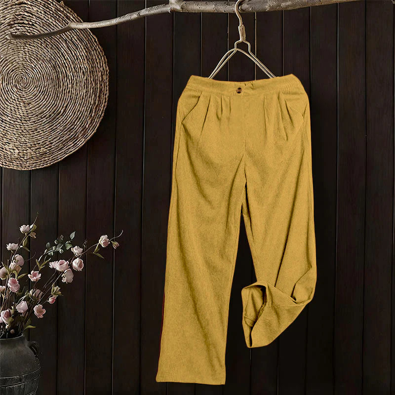 Buddha Stones Casual Corduroy Straight-leg Women's Pants With Pockets