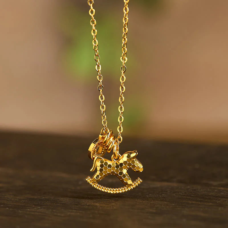 Buddha Stones Year Of The Horse 24k Gold Plated Copper Coin Necklace Pendant