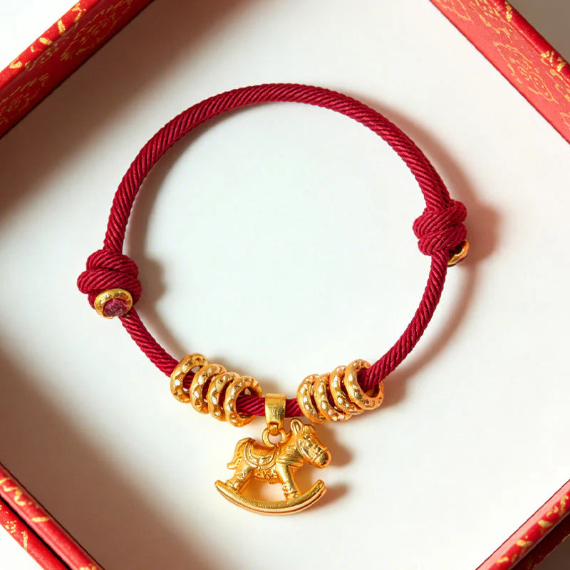 Buddha Stones Year Of The Horse Simple Horse Circle Charm Rope Faith Bracelet