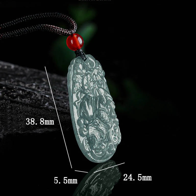 Buddha Stones Chinese Zodiac Jade Year of the Horse Luck Rope Necklace Pendant