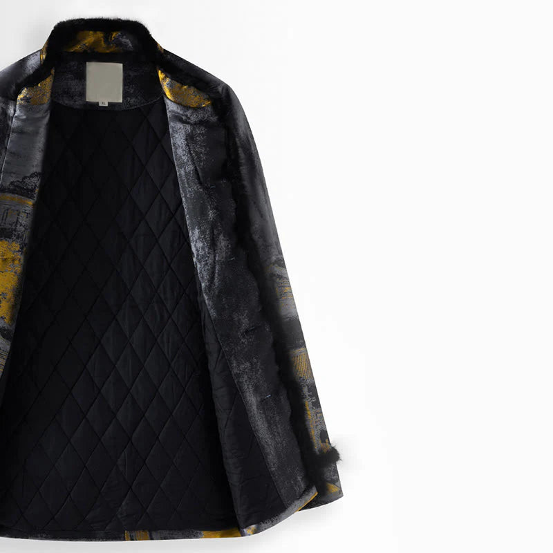 Buddha Stones Ancient Buildings Trees Frog-Button Long Sleeve Men's Jacket With Pockets
