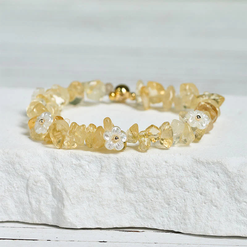 Buddha Stones Irregular Crystal Flower Design Amethyst White Crystal Balance Bracelet