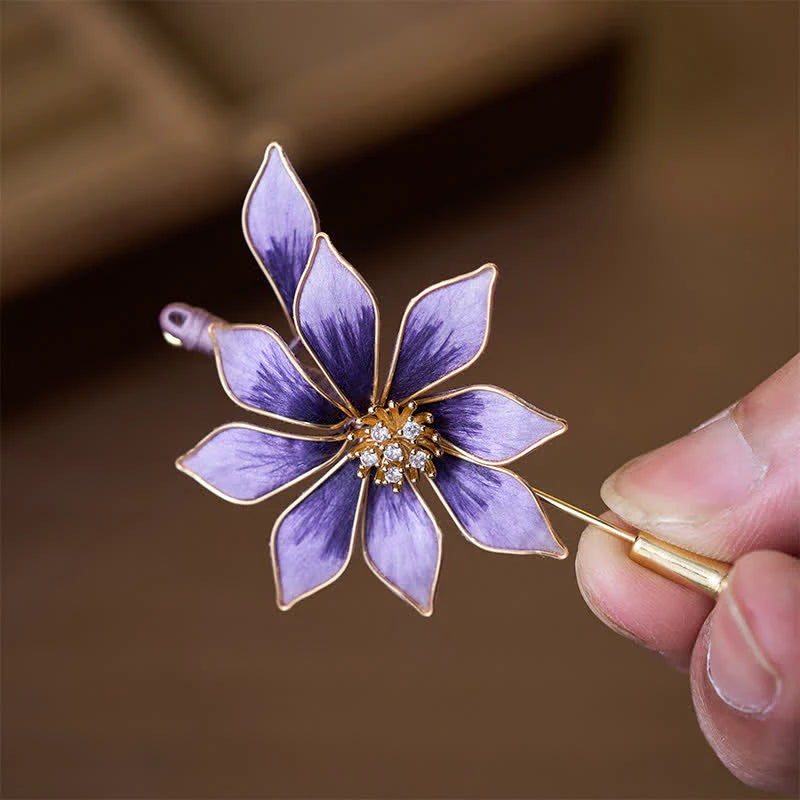 Buddha Stones Handcrafted Silk Art Velvet Flower Purple Flower Brooch