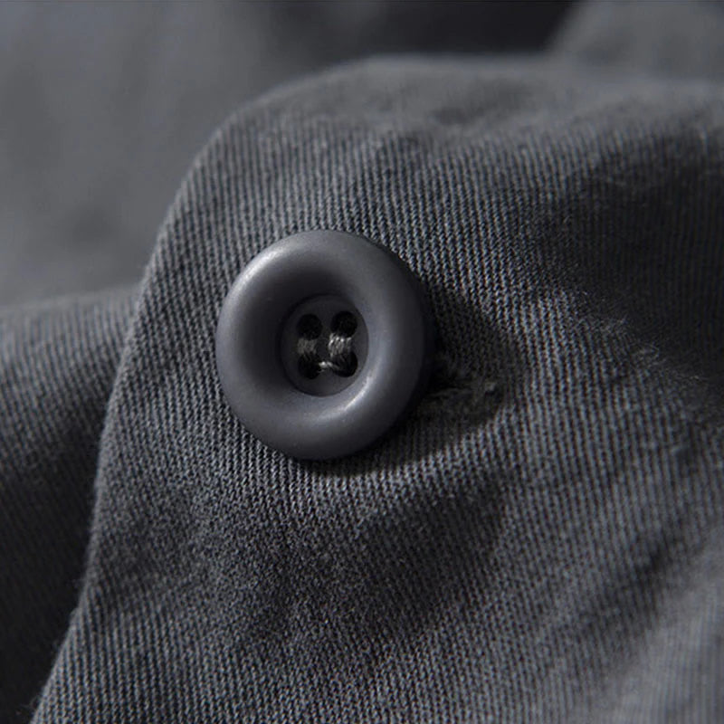 Buddha Stones Fall Solid Long Sleeve Buttons Down Men Cotton Shirt With Pockets