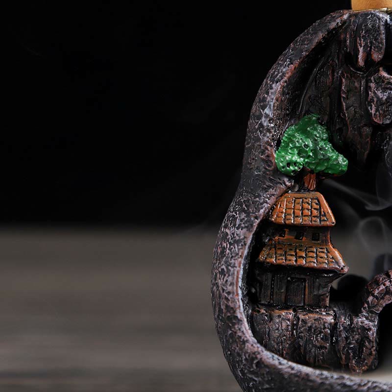 Buddha Stones Mountain Bridges Pattern Meditation Resin Backflow Incense Burner