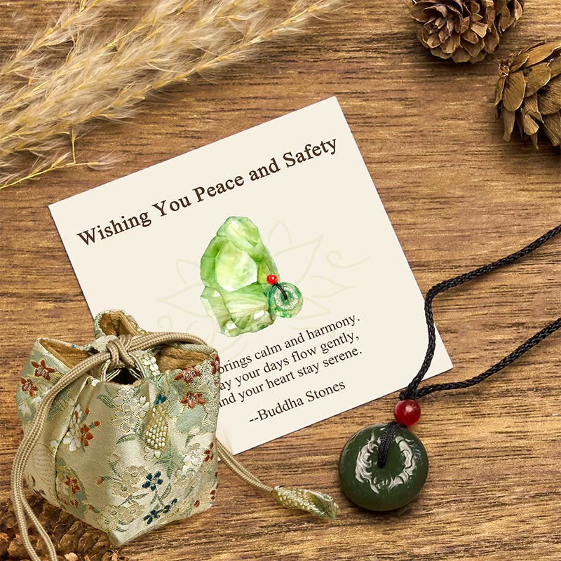 Buddha Stones Wishing You Peace and Safety Peace Buckle Jade Necklace Includes Gift Message Card