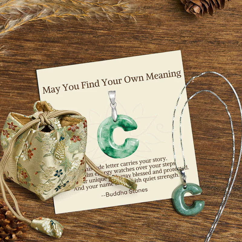 Buddha Stones May You Find Your Own Meaning Natural A-Z Letter Jade 925 Sterling Silver Chain Necklace Includes Gift Message Card