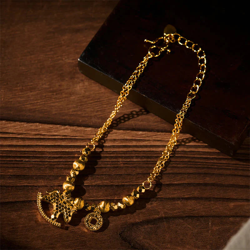 Buddha Stones Chinese Zodiac Year Of The Horse 24k Gold Plated Copper Coin Luck Bracelet