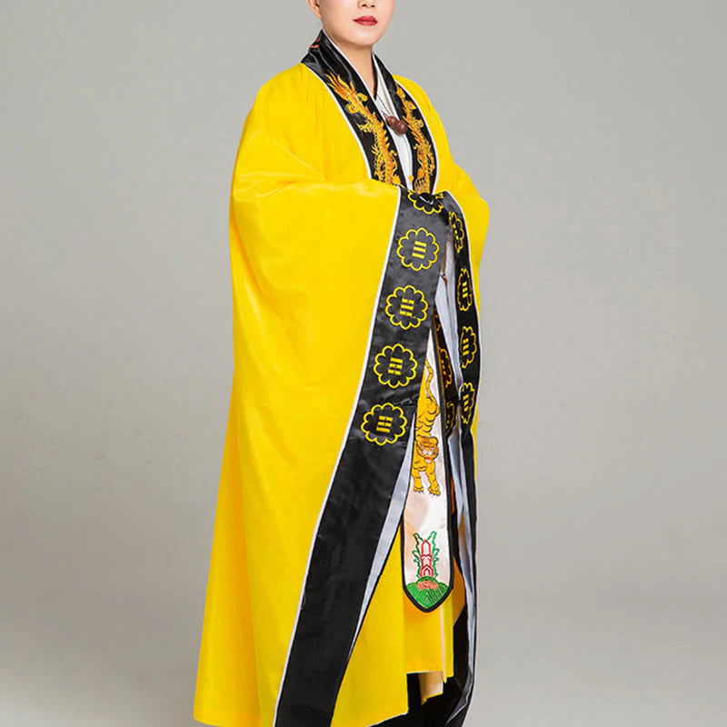 Buddha Stones Wudang Embroidery Dragon Tiger Long Wide Sleeve Unisex Taoist Robe Kimono For Qigong Ceremony