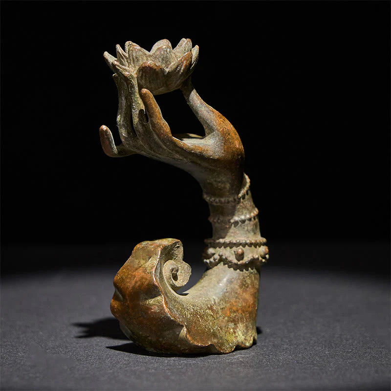 Buddha Stones Classic Buddha's Hand Lotus Alloy Home Decoration 4.7*2.9*8.4 cm