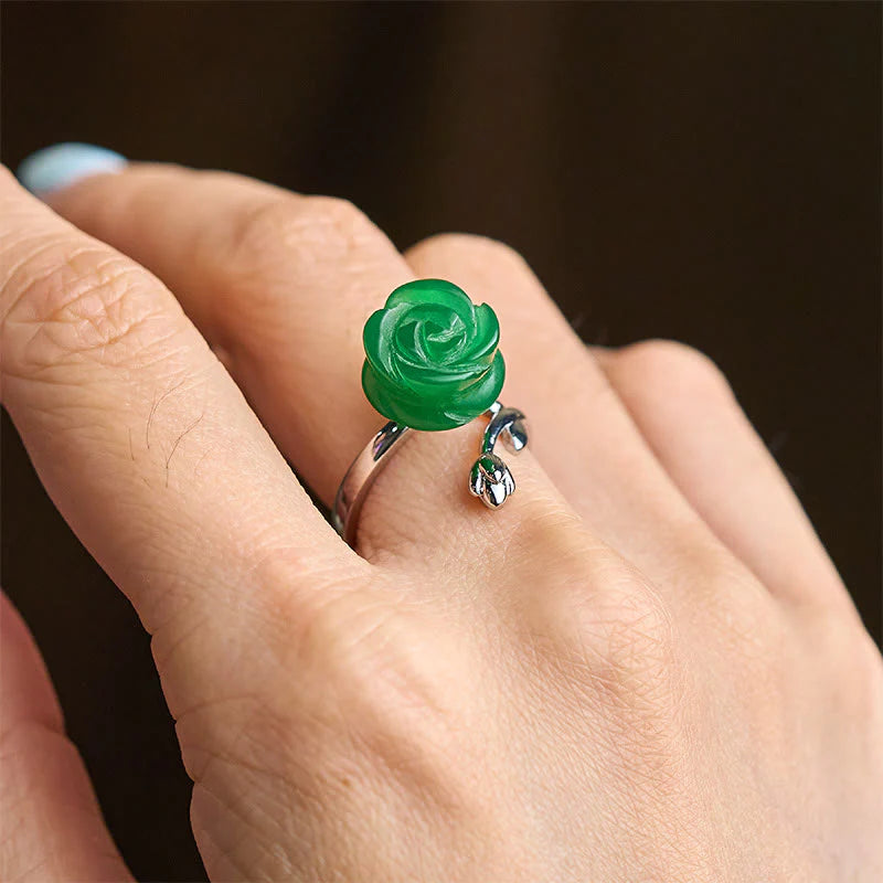 Buddha Stones Rose Green Jasper Copper Plated Silver Adjustable Balance Ring