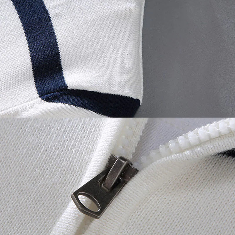 Buddha Stones Color Contrast Striped Half Zipper Design Cotton Men's Long Sleeve Sweater