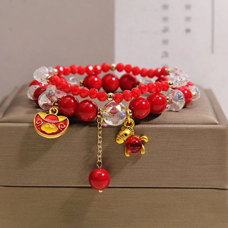 Buddha Stones Year Of The Horse Ingot Prosperity 2Pcs Bracelet