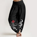 Buddha Stones Pure Cotton Dragon Sun Moon Pattern Women's Elastic Waist Harem Pants