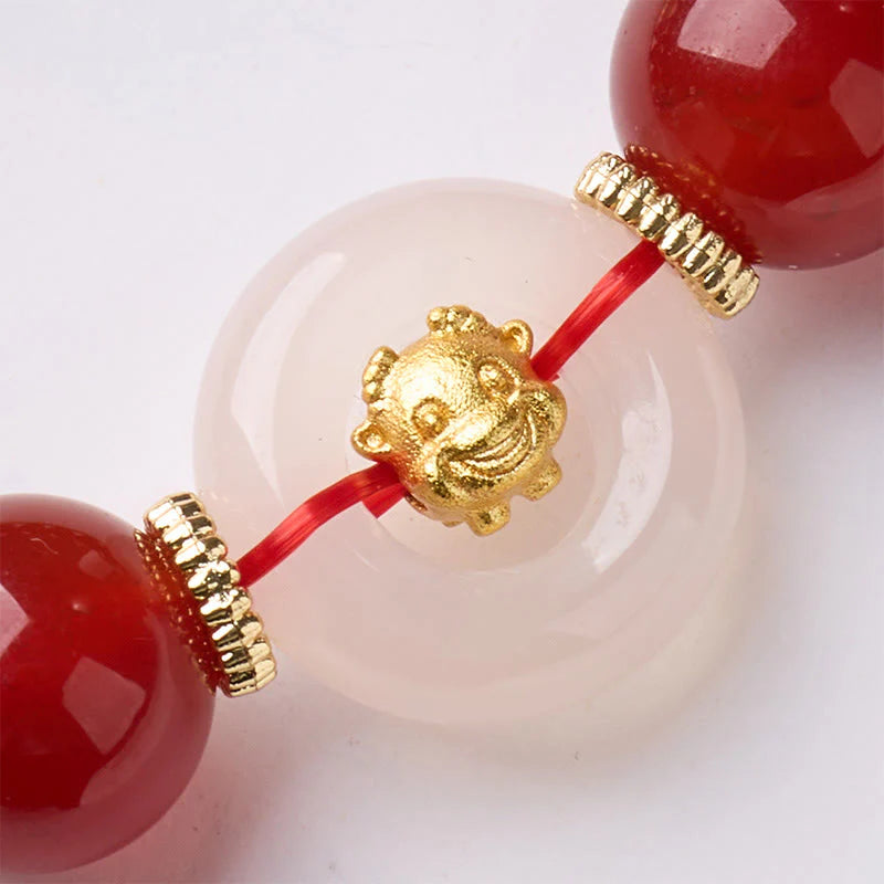 Buddha Stones Chinese Zodiac Year Of The Horse Peace Buckle Red Agate White Chalcedony Confidence Bracelet
