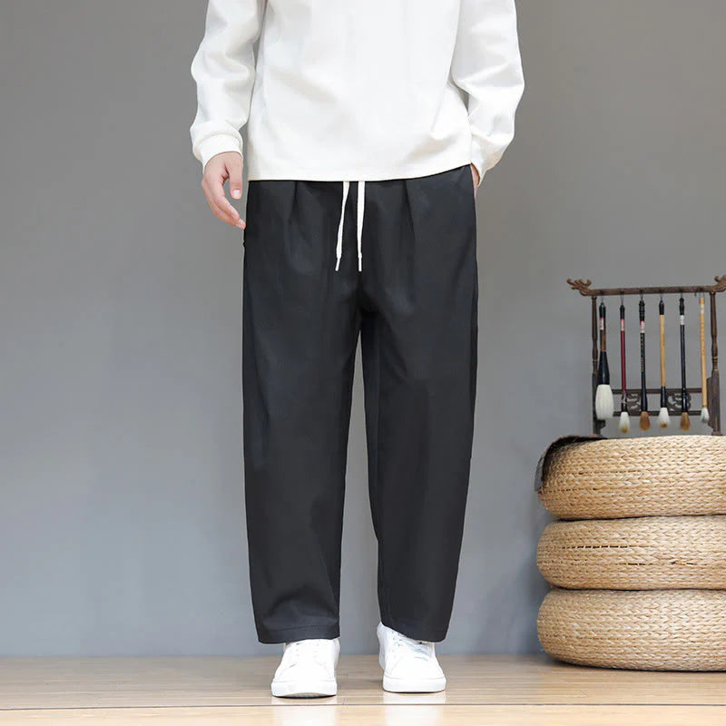 Buddha Stones Fall Solid Color Straight Leg Design Men's Harem Pants With Pockets