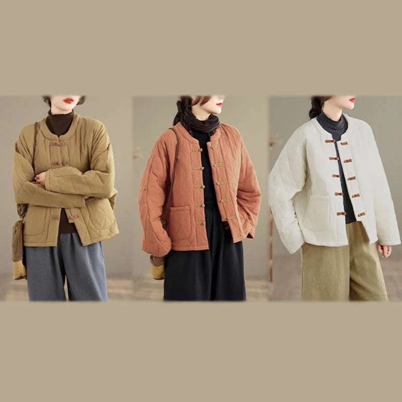 Buddha Stones Women's Plain Cotton-padded Tai Chi Zen Long Sleeve Jacket With Pockets