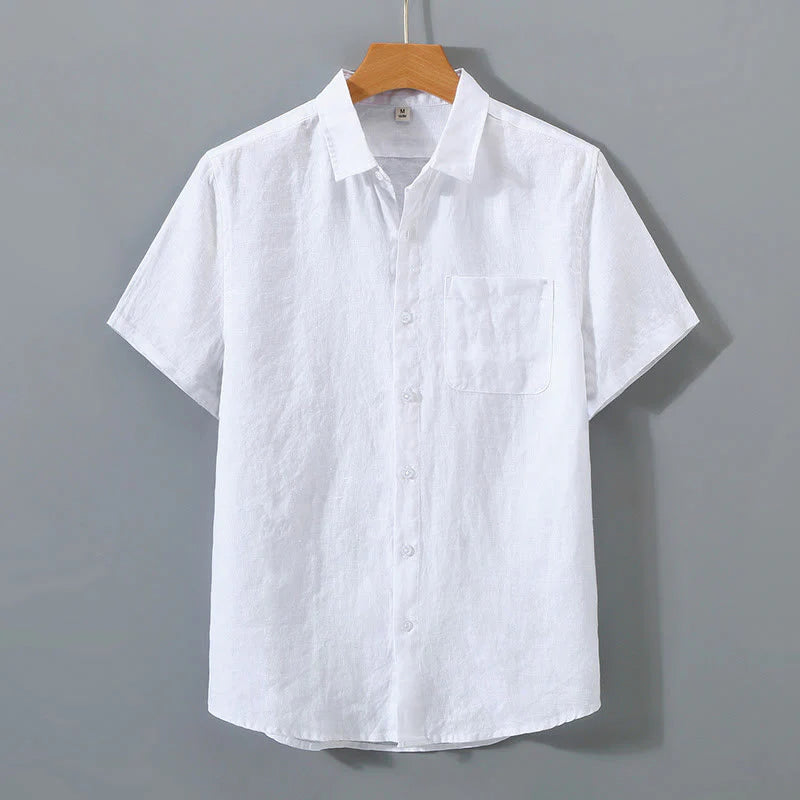 Buddha Stones Summer Casual Pure Color Button Cotton Men's Short Sleeve Shirt WIth Pocket
