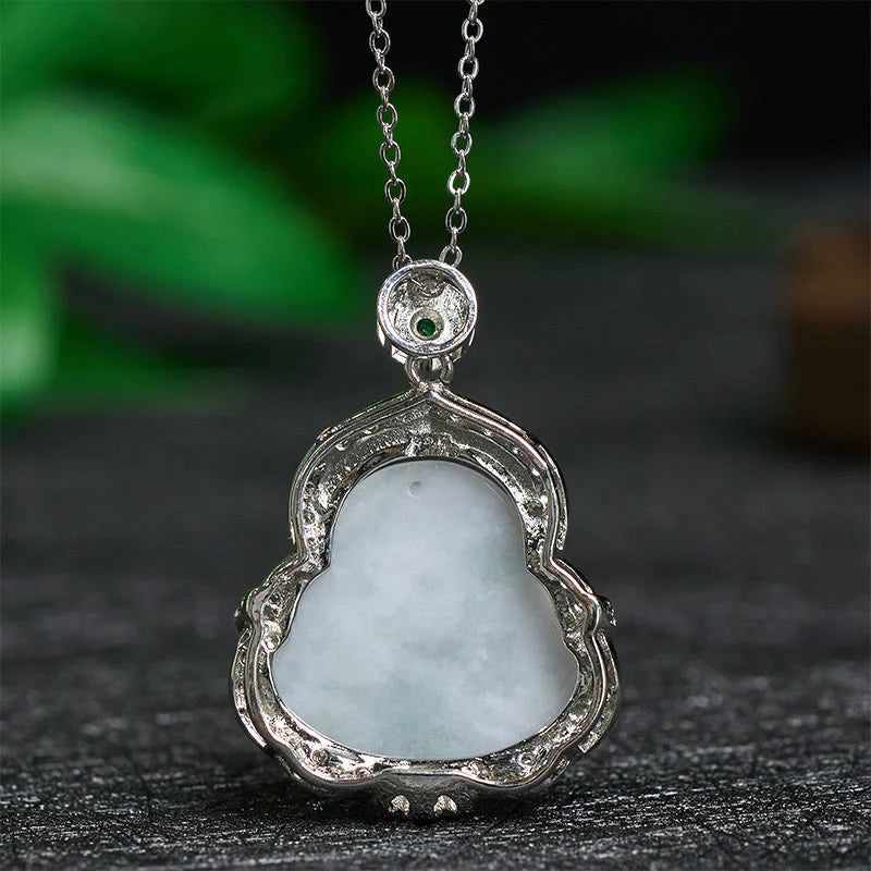 Buddha Stones Jade Laughing Buddha Abundance Necklace Pendant