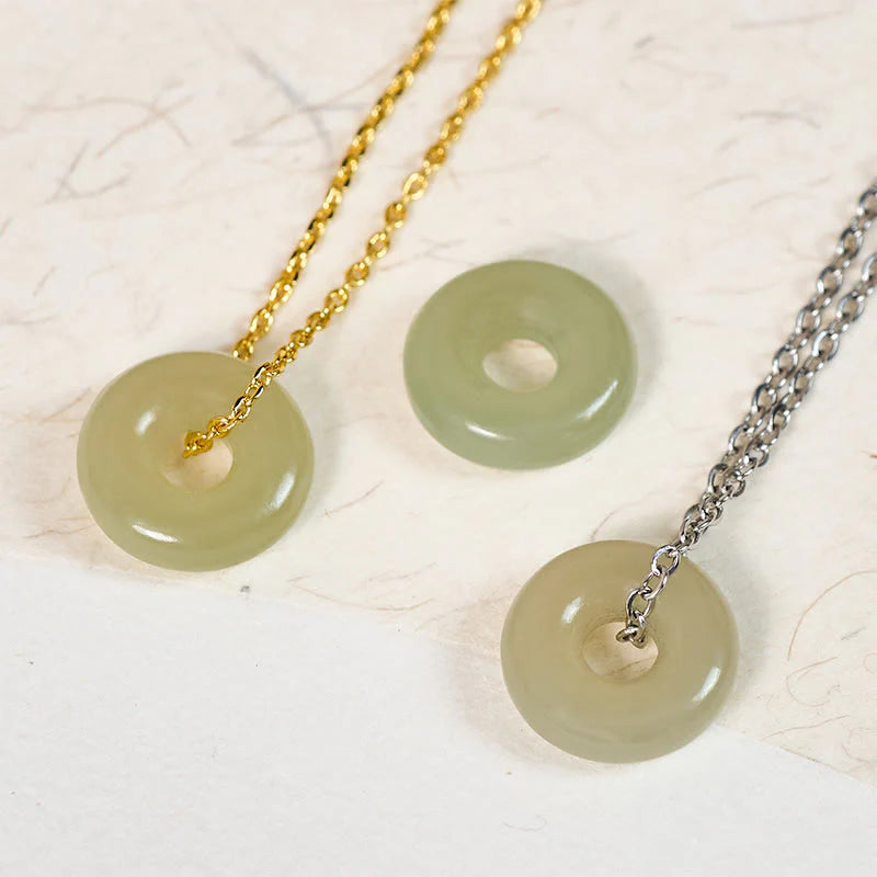 Buddha Stones Natural Green Jade Peace Buckle Prosperity Necklace Pendant