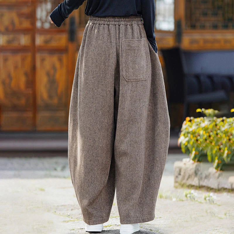 Buddha Stones Winter Men's Pure Color Drawstring Design Cotton High Waist Pants With Pockets