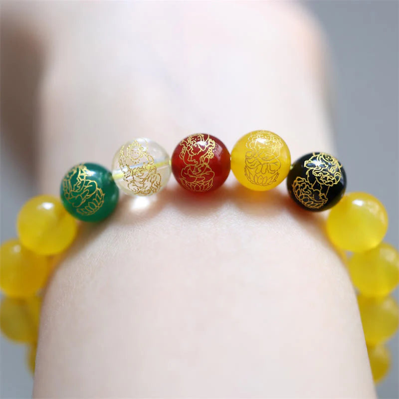 Buddha Stones Five Elements God of Wealth Various Agate Crystal Wealth Bracelet