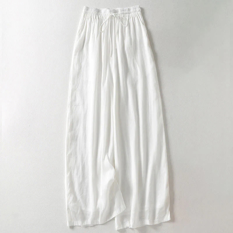 Buddha Stones Solid Color Lace-up Women's Wide Leg Pants