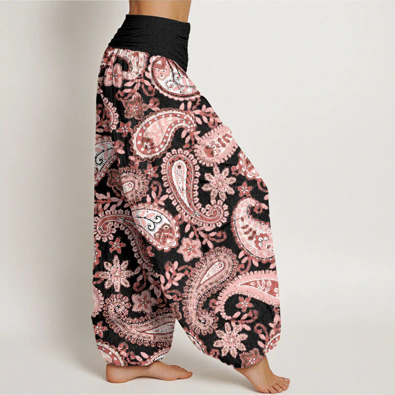 Buddha Stones Cotton Casual Paisley Pattern Women's Elastic Waist Harem Pants