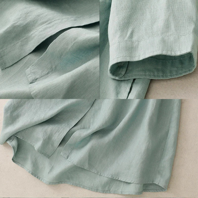 Buddha Stones Fall Commute Plain Buttons Design Long Sleeve Cotton Midi Dress With Pockets