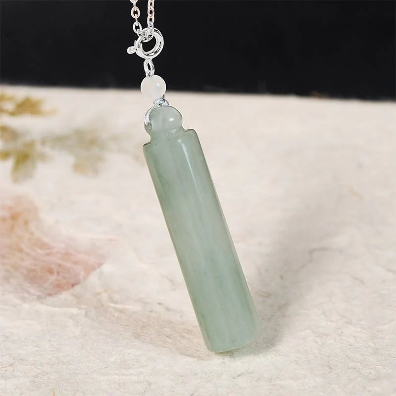 Buddha Stones Cylinder Pattern Jade Luck Necklace Pendant