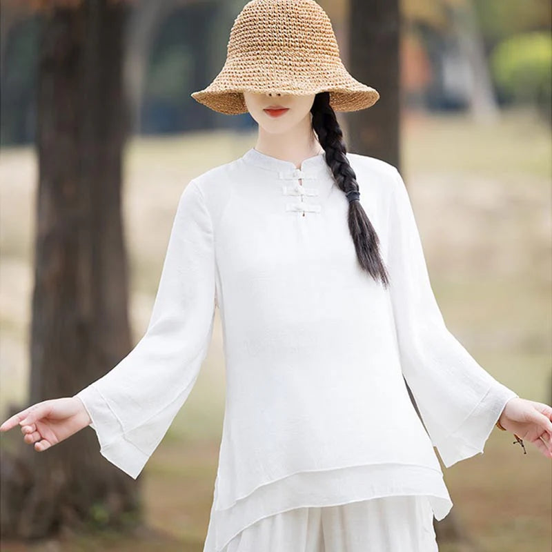Buddha Stones 2Pcs Plain Design Top Pants Meditation Yoga Zen Tai Chi Cotton Linen Clothing Women's Set (Extra 30% Off | USE CODE: FS30)