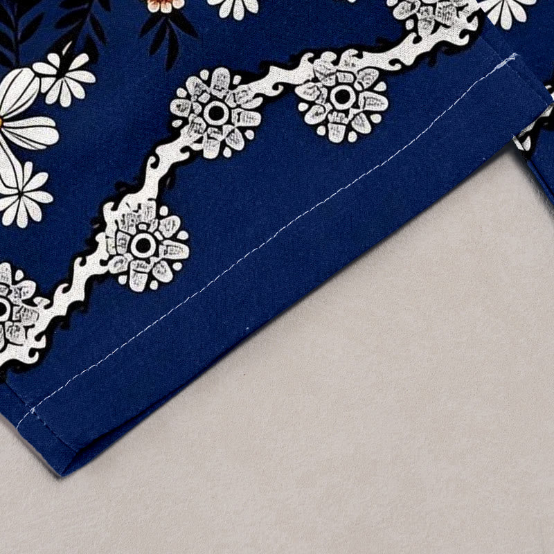 Buddha Stones Pure Cotton Daisy Pattern Women's Elastic Waist Pants With Pockets