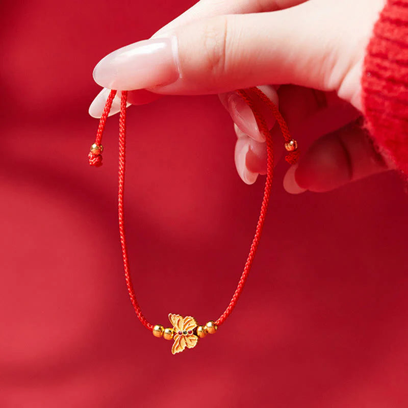 Buddha Stones 999 Sterling Silver Butterfly Red String Strength Bracelet