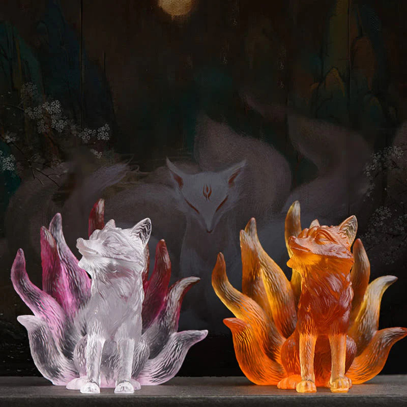 Buddha Stones Small Nine Tailed Fox Success Strength Home Figurine Decoration