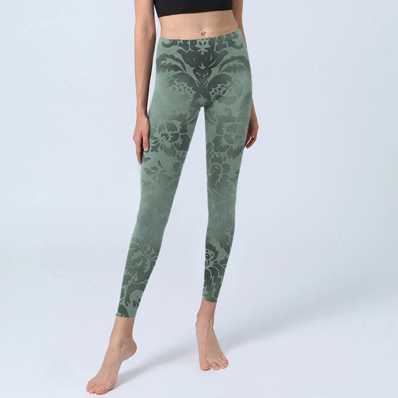 Buddha Stones Casual Flower Leaves Print Gym Fitness Leggings Women's Yoga Pants