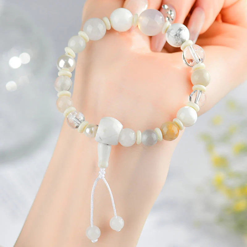Buddha Stones White Agate Pearl 18 Beads Balance Luck Bracelet
