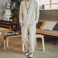 Buddha Stones 2Pcs Shirt Ankle-Length Pants With Pockets Men's Meditation Cloth Set