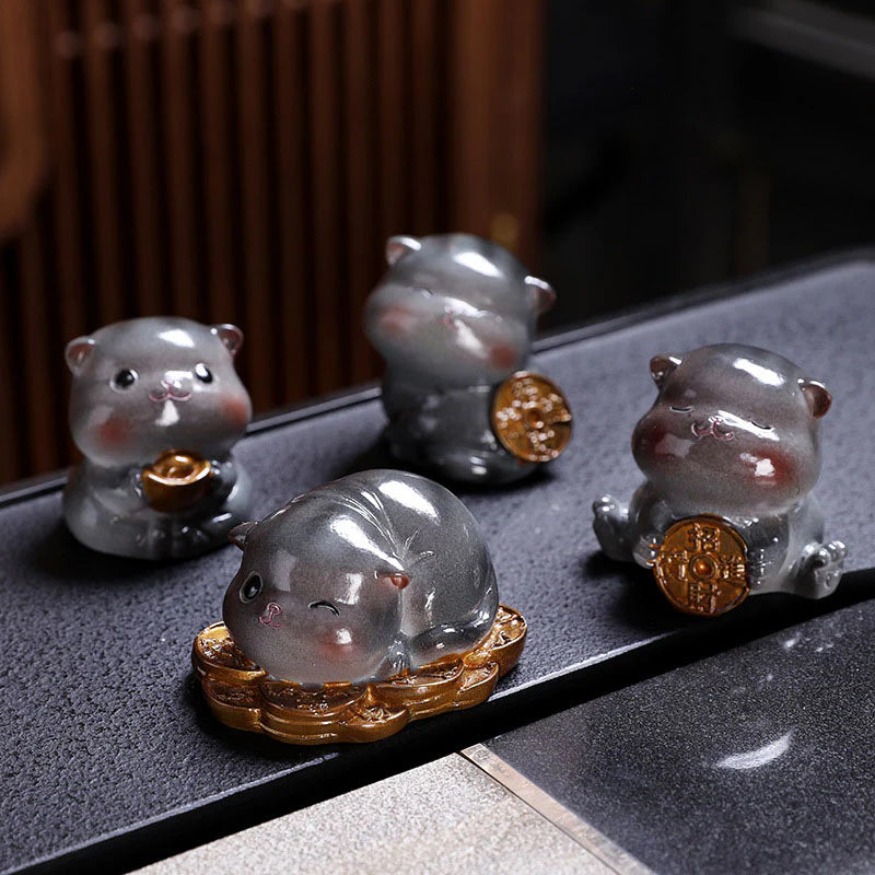 Buddha Stones Color Changing Cute Mini Cat Resin Tea Pet Wealth Home Figurine Decoration