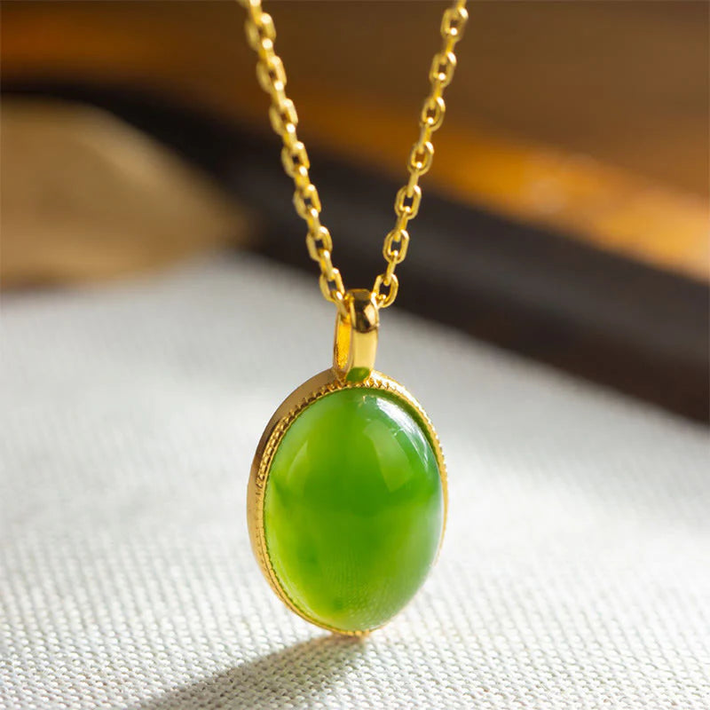 Buddha Stones 925 Sterling Silver Natural Hetian Jade Round Design Prosperity Necklace Pendant