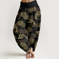 Buddha Stones Cotton Exquisite Koi Fish Flowers Leaves Curve Pattern Women's Elastic Waist Harem Pants